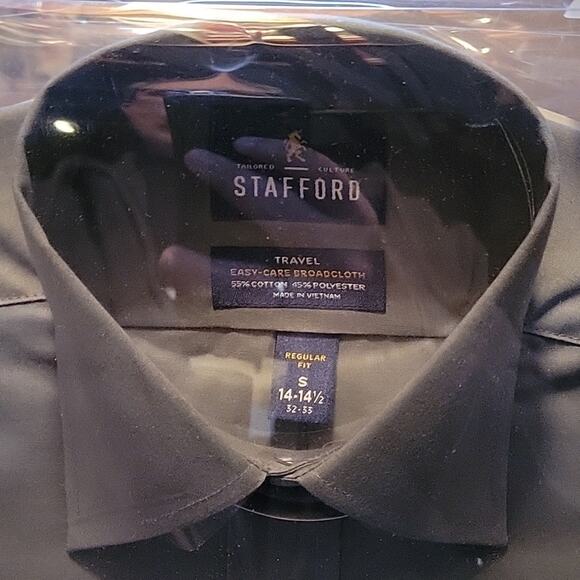 Stafford Travel Easy-Care Broadcloth Dress Shirt Autobahn Gray regular fit 32-33 - Picture 2 of 3